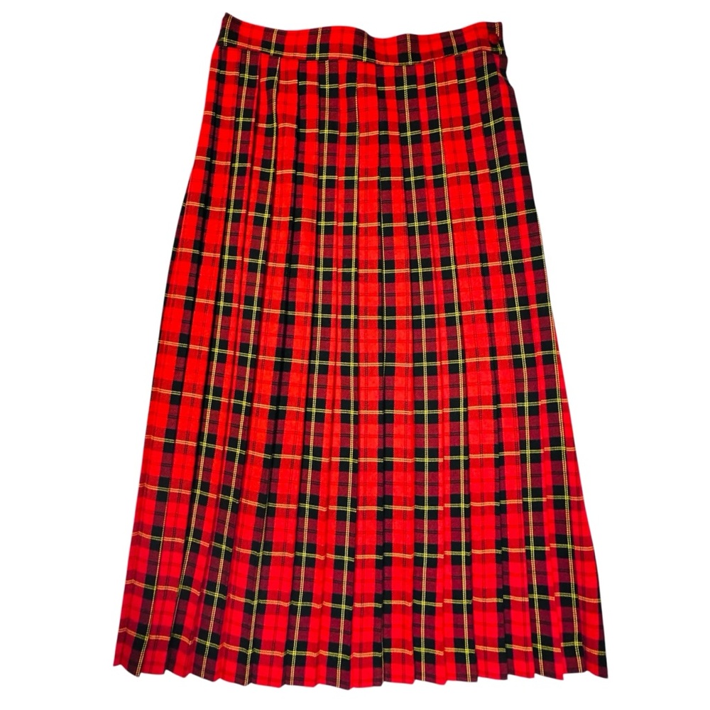 Vintage 90s Tartan Plaid Pleated Long Skirt Leslie Fay Size 12